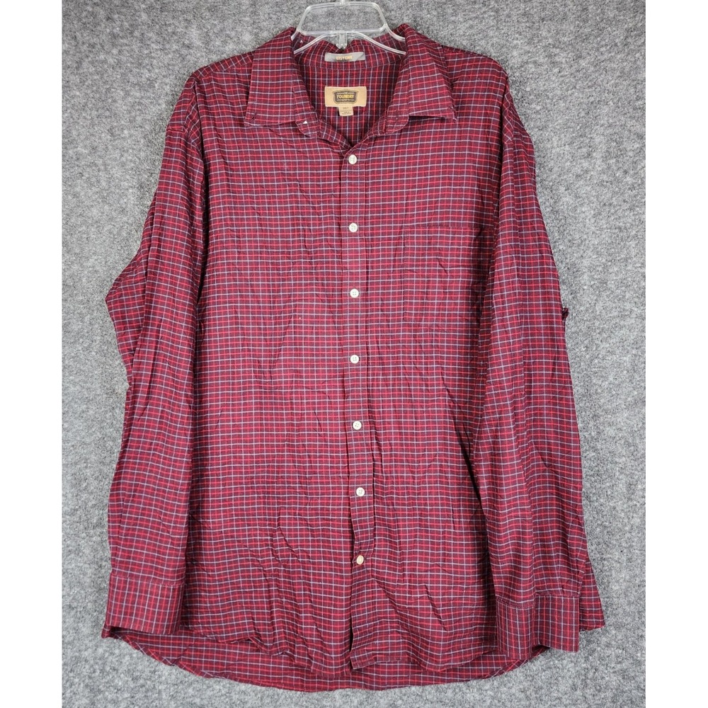 The Foundry Supply Co Button Down Mens‎ 2XLT Burgundy Plaid Easy Care Tall Shirt